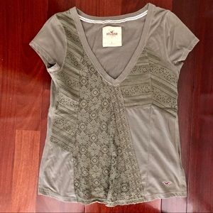 Hollister V Neck Olive Green Short Sleeve Shirt